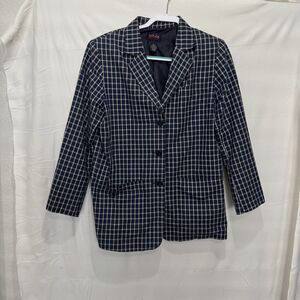 Jessi Lee Blazer Women's Sz M Blue & Beige Shoulder‎ Pads Vintage